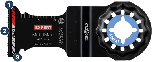 Mata pisau Bosch MetalMax Starlock untuk memotong logam.