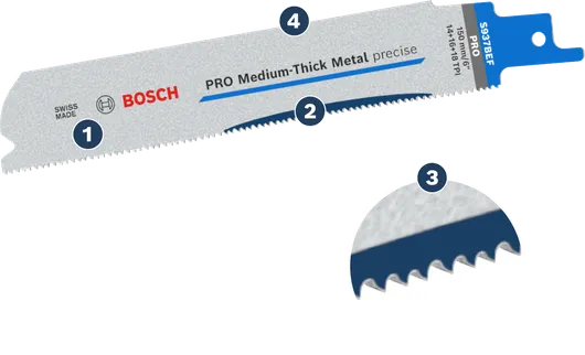 Mata gergaji bolak-balik Bosch S 937 BEF untuk logam sedang-tebal.