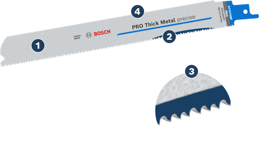 Mata gergaji presisi Bosch PRO Thick Metal untuk memotong logam.