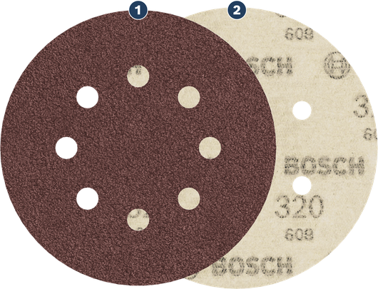 Cakram pengamplas Bosch 320 grit dengan lubang penyedotan debu.