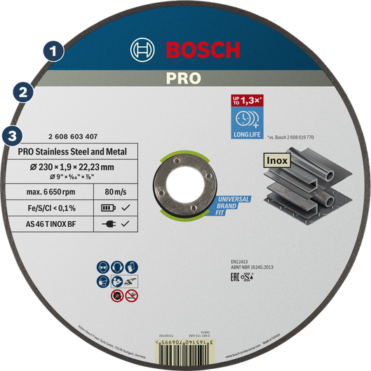 Cakram pemotong logam dan baja tahan karat Bosch PRO.