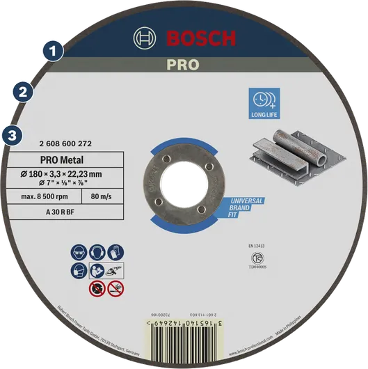 Cakram pemotong logam Bosch PRO untuk masa pakai panjang dan kesesuaian universal.