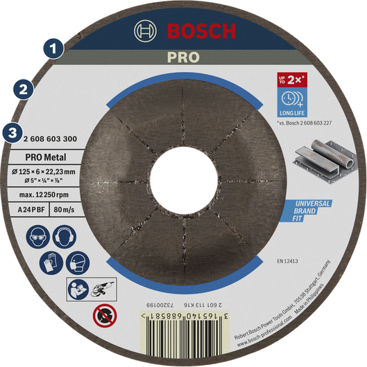 Cakram pengasah logam Bosch PRO untuk pemotongan logam universal.