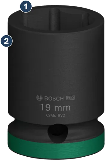 Soket benturan Bosch 19 mm dengan tanda hijau.
