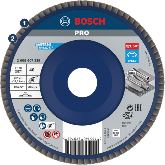 Cakram penutup Bosch PRO X571 untuk penggilingan logam.