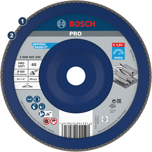 Cakram penutup Bosch PRO X571 untuk penggilingan logam.