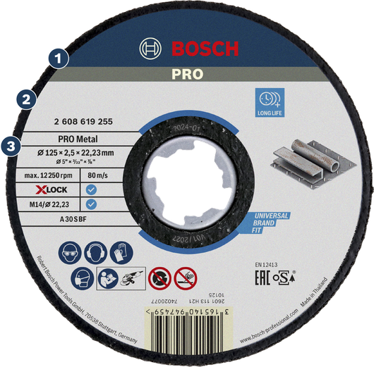 Cakram pemotong logam Bosch PRO dengan X-LOCK untuk masa pakai yang lama.