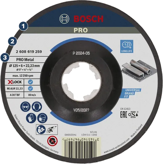 Cakram pengasah Bosch PRO Metal X-LOCK untuk logam.