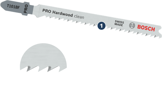Mata gergaji ukir Bosch T101BF PRO Hardwood clean untuk pemotongan kayu yang presisi.