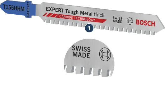 Mata gergaji jigsaw Bosch EXPERT Tough Metal tebal T155HHM dengan gigi karbida.