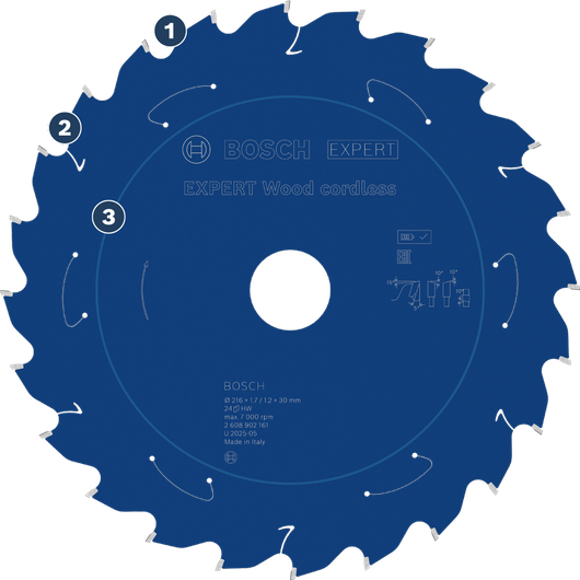 Mata gergaji tanpa kabel Bosch Expert Wood dengan gigi tungsten karbida.