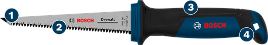Mesin Gergaji Drywall Bosch 150 mm 8 TPI dengan pegangan ergonomis.