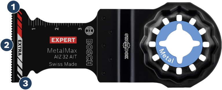 Mata pisau Bosch MetalMax AIZ 32 AIT Starlock untuk pemotongan logam.