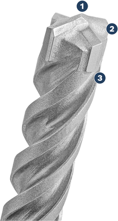 Mata bor Bosch SDS plus-5X dengan ujung multi-pemotong.