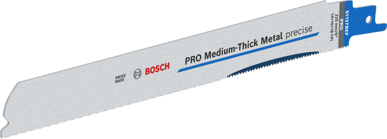 Masa Pakai Lama dalam pemotongan pipa dan profil logam dinding sedang Mata gergaji bolak-balik presisi Bosch PRO Medium-Thick Metal.
