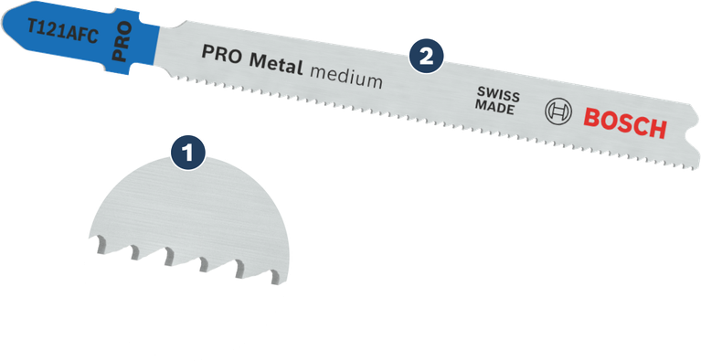 Mata gergaji jigsaw Bosch T121AFC untuk pemotongan logam sedang.