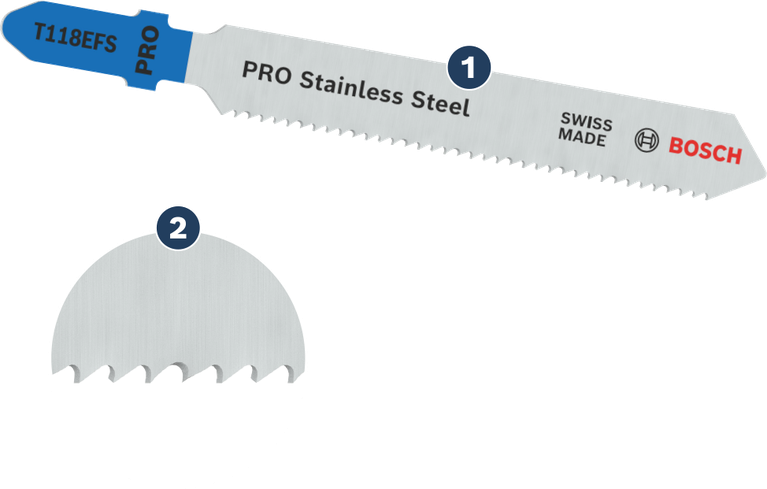 Mata gergaji Bosch PRO Stainless Steel T118EFS dengan gigi bergelombang.