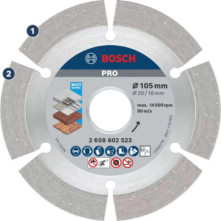Masa Pakai Lama dalam Pemotongan Berbagai Bahan Konstruksi Cakram Berlian Bosch PRO Multi Material 105 mm untuk pemotongan.