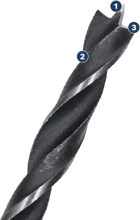 Mata bor kayu Bosch dengan ujung pemotongan yang dioptimalkan.