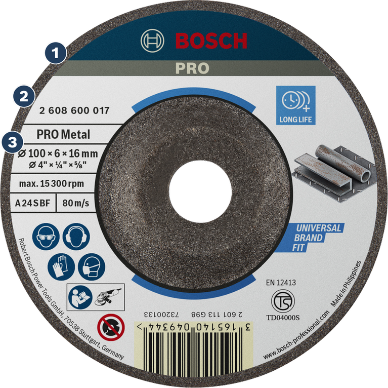Masa Pakai Lama dalam Penggerindaan Logam Cakram pemotong logam Bosch PRO, umur panjang untuk kesesuaian universal.