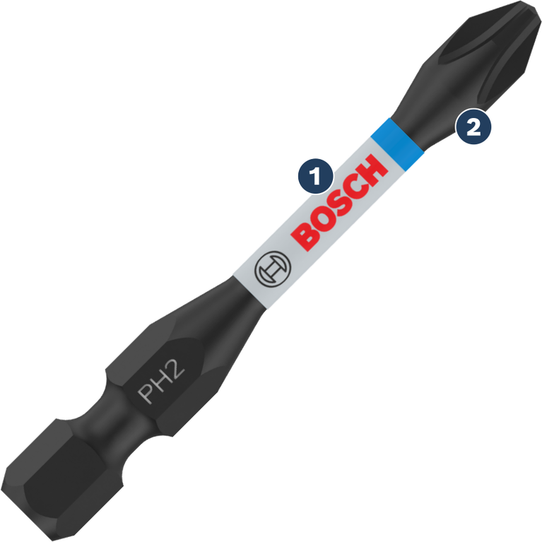 Mata obeng Bosch PH2 dengan zona torsi yang diperkuat.
