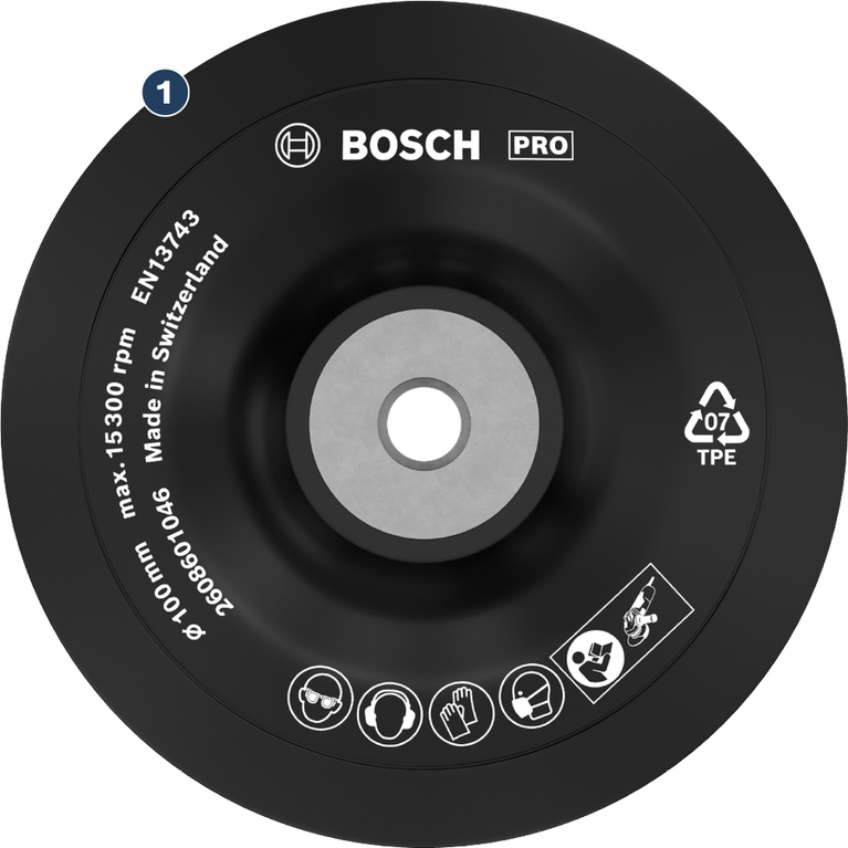Bosch PRO Backing Pad Soft 100 mm untuk penggiling sudut.