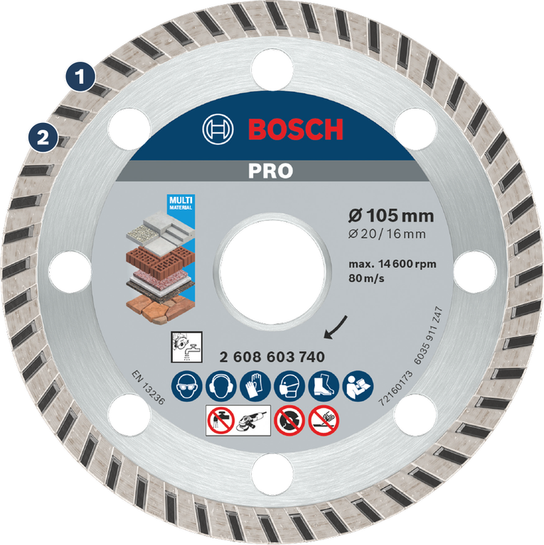 Cakram Berlian Bosch PRO Multi Material 105 mm untuk pemotongan.