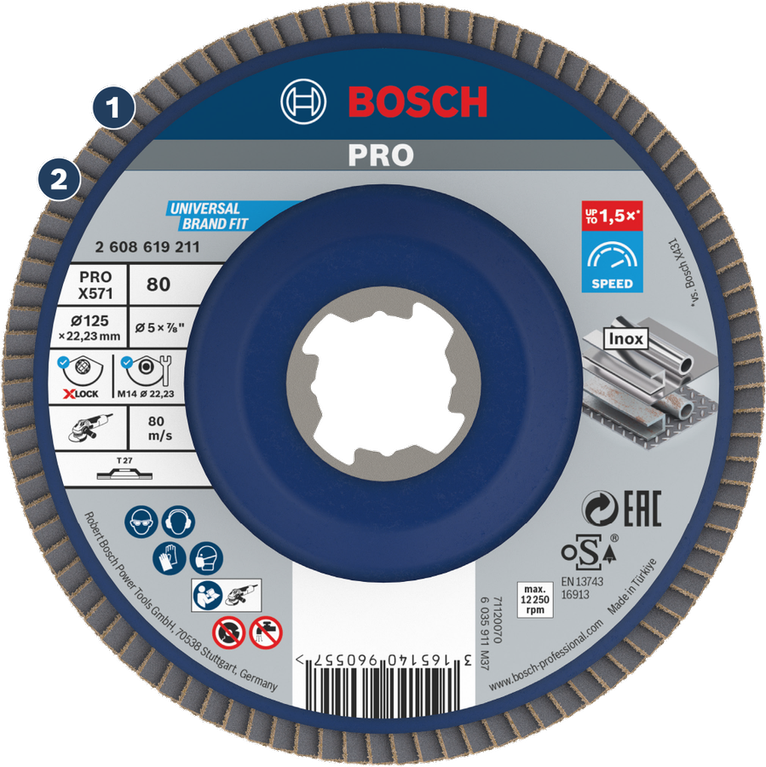 Penggerindaan Logam Cepat Cakram penutup Bosch PRO X571 untuk logam dan inox.