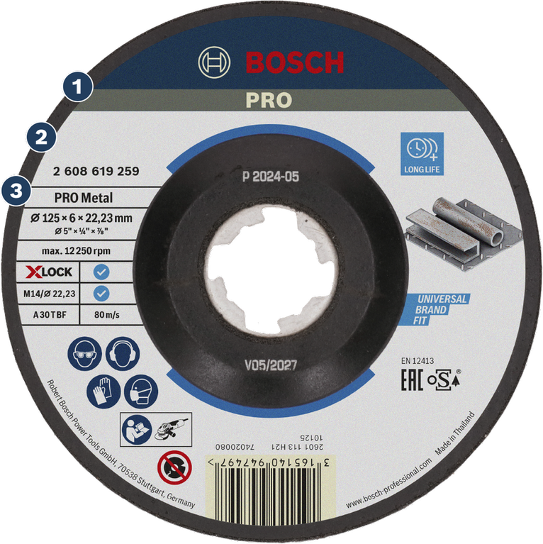 Cakram pengasah Bosch PRO Metal X-LOCK untuk logam.