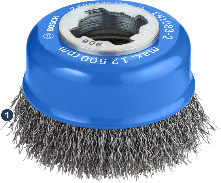 Masa Pakai Lama dalam Pembersihan Baja Bosch PRO Metal clean X-Lock Cup Brush 75 mm untuk penggiling.