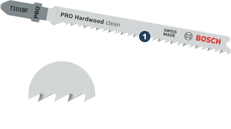 Mata gergaji ukir Bosch T101BF PRO Hardwood clean untuk pemotongan kayu yang presisi.