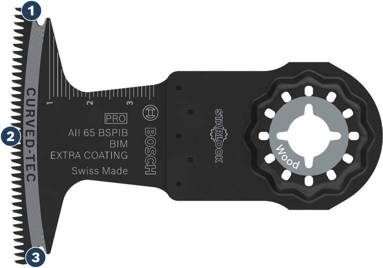Mata pisau pemotong kayu Bosch Starlock Curved-Tec.