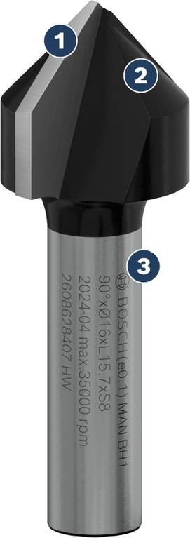 Pemotong countersink Bosch untuk kayu dan logam.