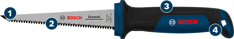 Mesin Gergaji Drywall Bosch 150 mm 8 TPI dengan pegangan ergonomis.