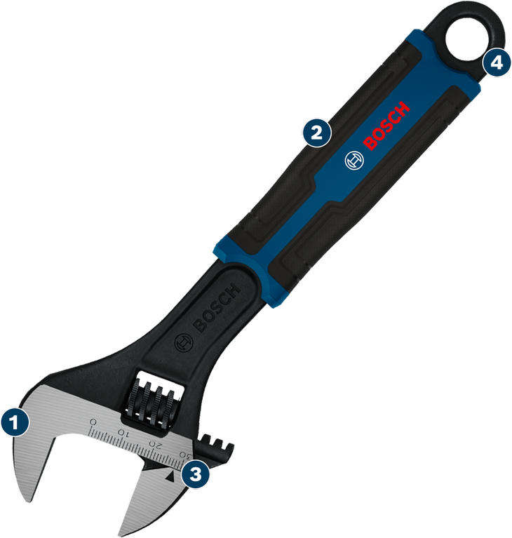 Kunci pas Bosch yang dapat disetel dengan pegangan ergonomis.