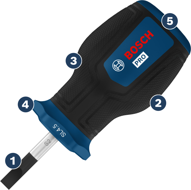Obeng Bosch Pro SL4.5 dengan pegangan ergonomis.