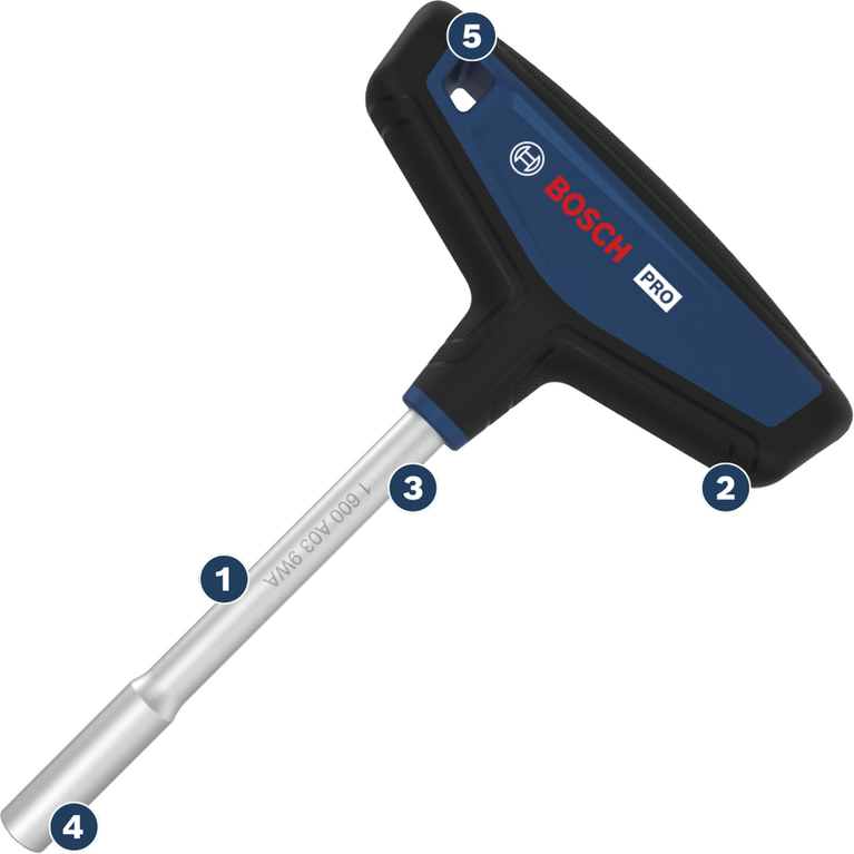 Obeng T-Handle Bosch PRO dengan pegangan ergonomis.