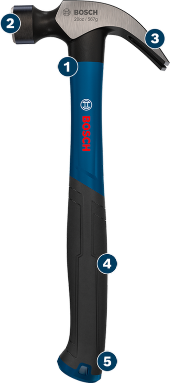 Palu cakar Bosch 20oz dengan pegangan ergonomis.
