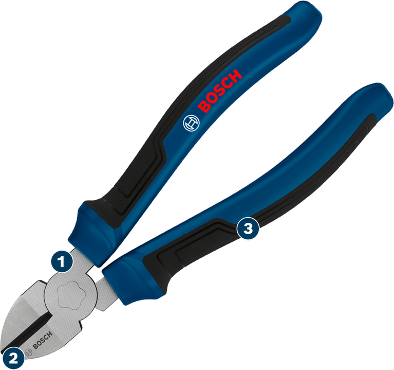 Tang Potong Sisi Diagonal Bosch 160 mm dengan gagang multi-komponen.