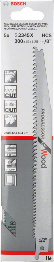 Paket mata gergaji jigsaw Bosch S2345X Progressor untuk kayu.