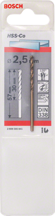 Mata bor logam Bosch HSS-Co 2,5 mm DIN 338.