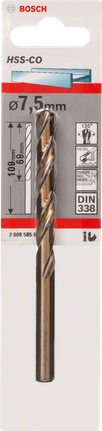 Mata bor logam Bosch HSS-Co 7,5mm DIN 338.