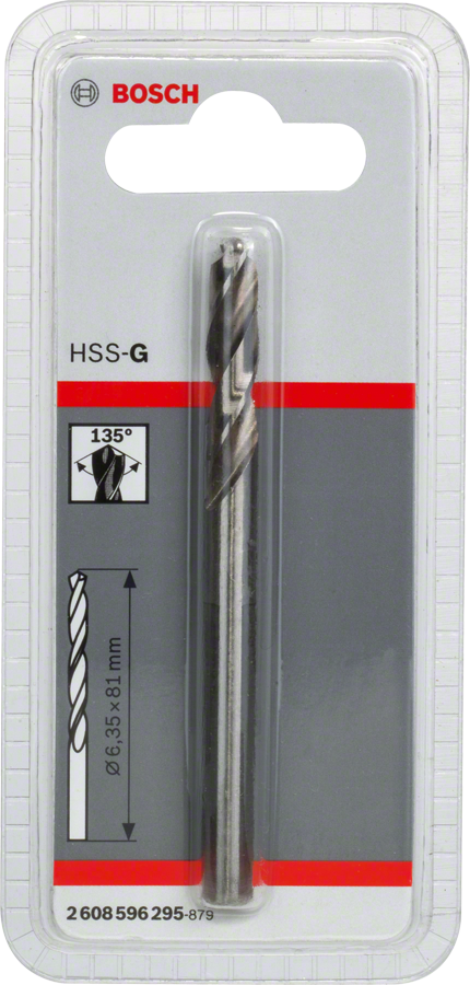 Mata bor pilot Bosch HSS-G 6,35 mm untuk pengeboran logam.