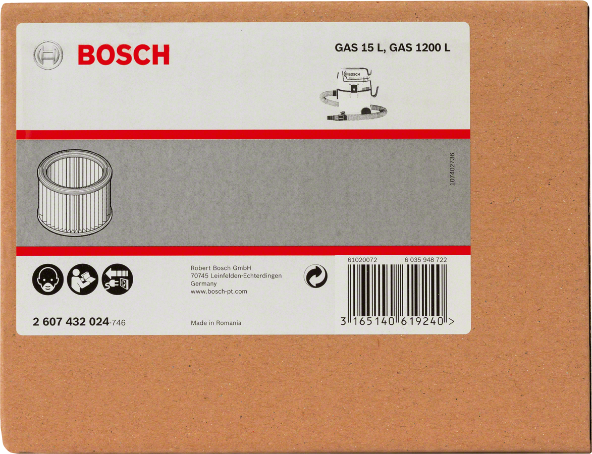 Filter bellow poliester Bosch untuk vakum GAS 15 L.
