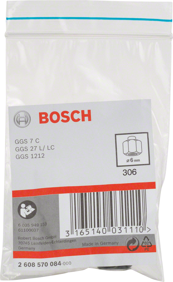 Collet Bosch 6 mm dengan mur pengunci.