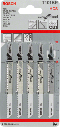 Mata gergaji Bosch T101BR untuk pemotongan kayu yang bersih.