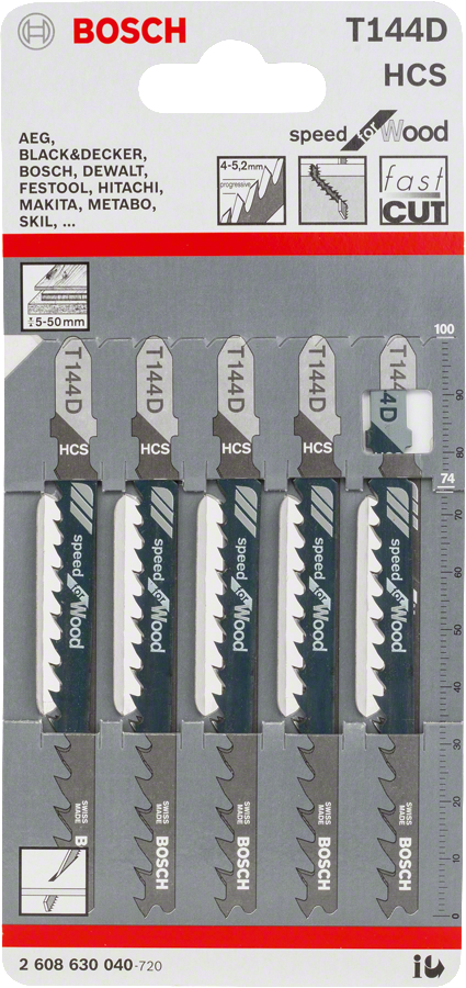 Mata gergaji Bosch T 144 D, pemotongan cepat untuk kayu.