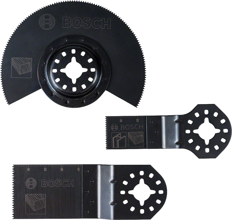 Set mata gergaji kayu dasar Bosch 3 buah untuk multi-perkakas.