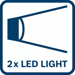 Memberi pencahayaan di area pengerjaan meski berada di tempat gelap dengan dua lampu LED terintegrasi