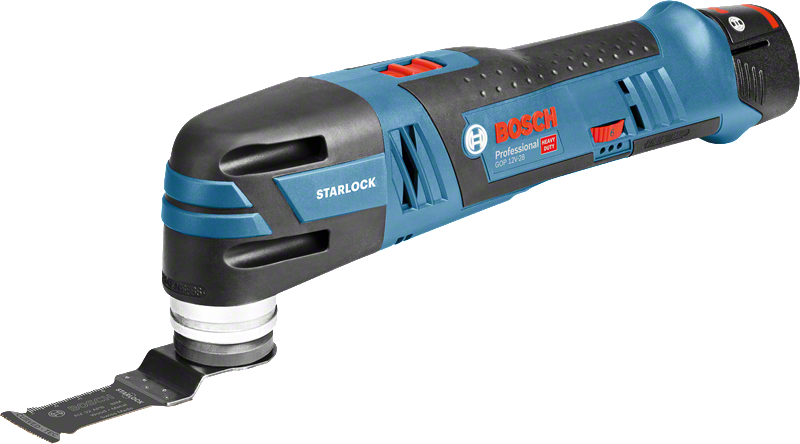 Perkakas serbaguna nirkabel Bosch GOP 12V-28 dengan mata pisau Starlock.